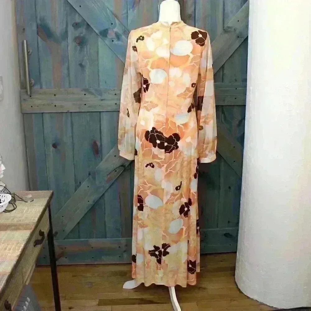 1970s Vintage Psychedelic Floral Maxi Dress Size Medium - Picture 4 of 7